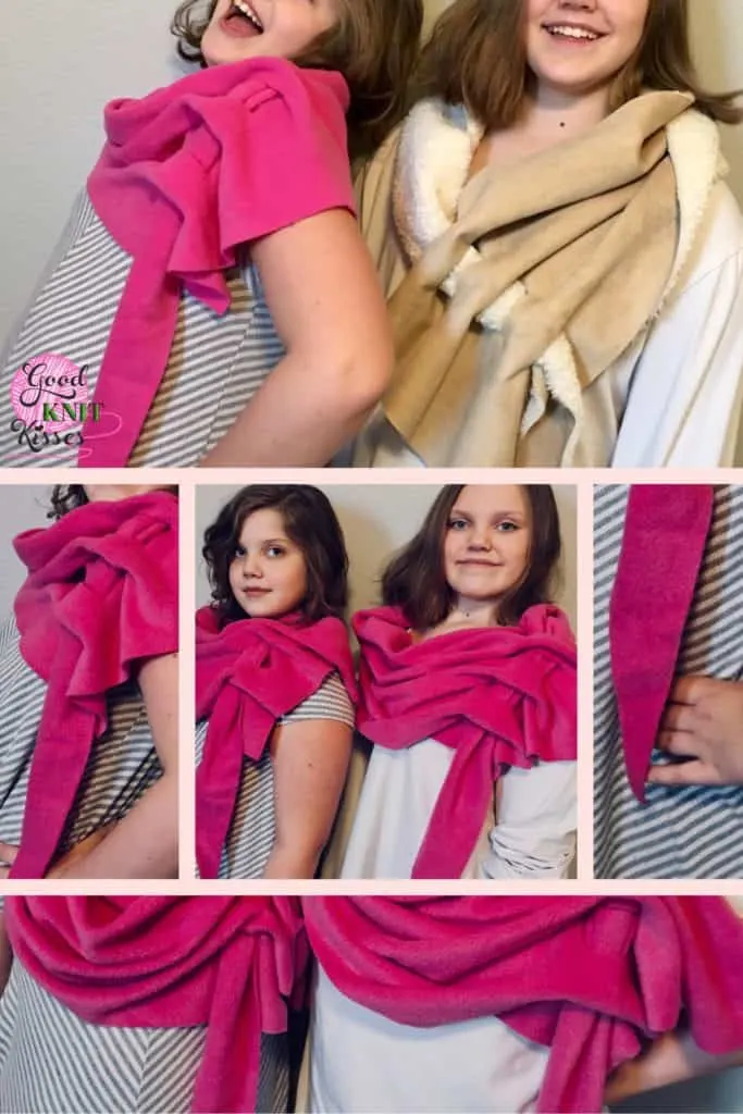 Last Minute Fleece Shawl https://www.goodknitkisses.com/last-minute-fleece-shawl/ Need a fast gift? Make this trendy & stylish fleece shawl super quick with GoodKnit Kisses' easy tutorial. #goodknitkisses #lastminutefleeceshawl #fleece #lastminutegift #fleeceshawl