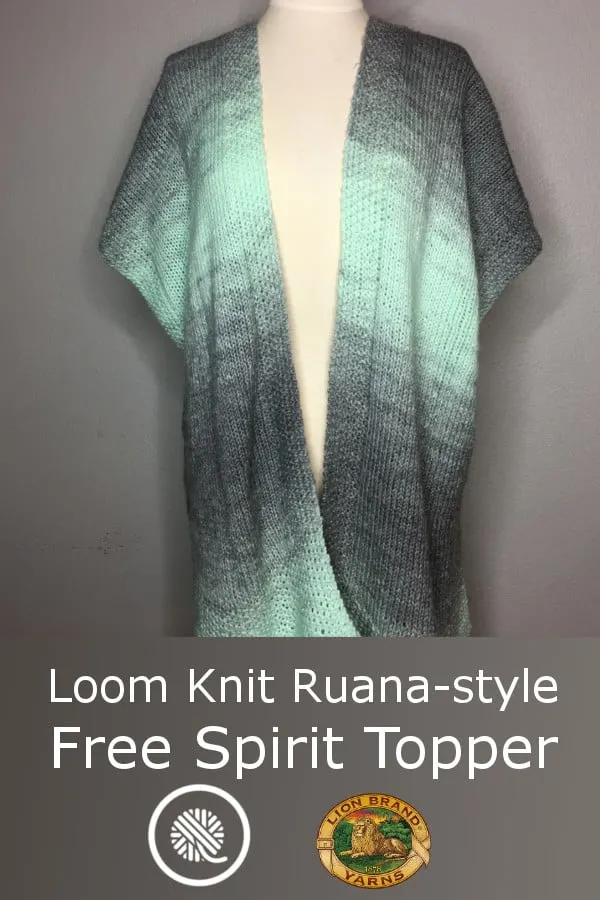 Loom Knit Ruana-style Free Spirit Topper made with Lion Brand Scarfie yarn. https://www.goodknitkisses.com/loom-knit-free-spirit-topper/ #goodknitkisses #loomknit #loomknitting #scarfie #ruana