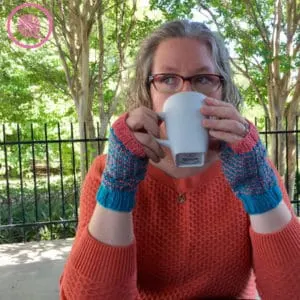 Chic Fingerless Mitts woman sipping coffee
