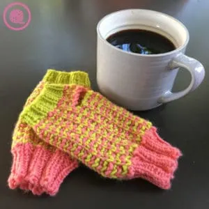 Chic Fingerless Mitts with cup of coffee