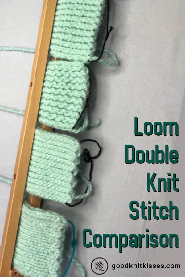 Loom Double Knit Stockinette Stitch Comparison Pin Image of long loom with 6 samples