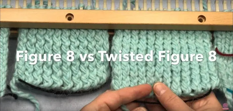 Loom Double Knit Stockinette Figure 8 vs. Twisted Figure 8 comparison