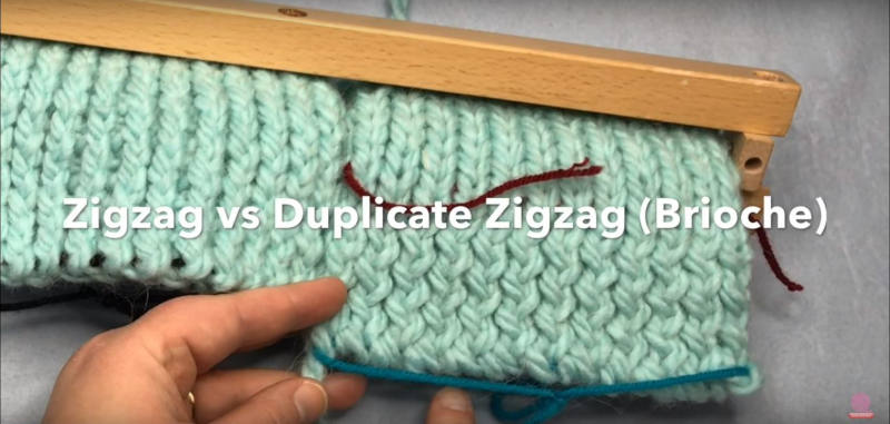Loom Double Knit Stockinette Zig Zag vs. Duplicate Zig Zag (Brioche) comparison