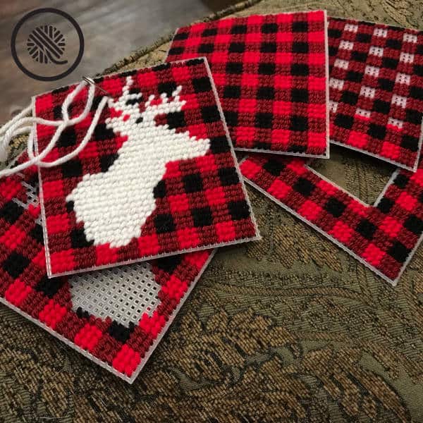 Plastic Canvas Basic Stitches tissue box pieces in buffalo plaid ready to seam