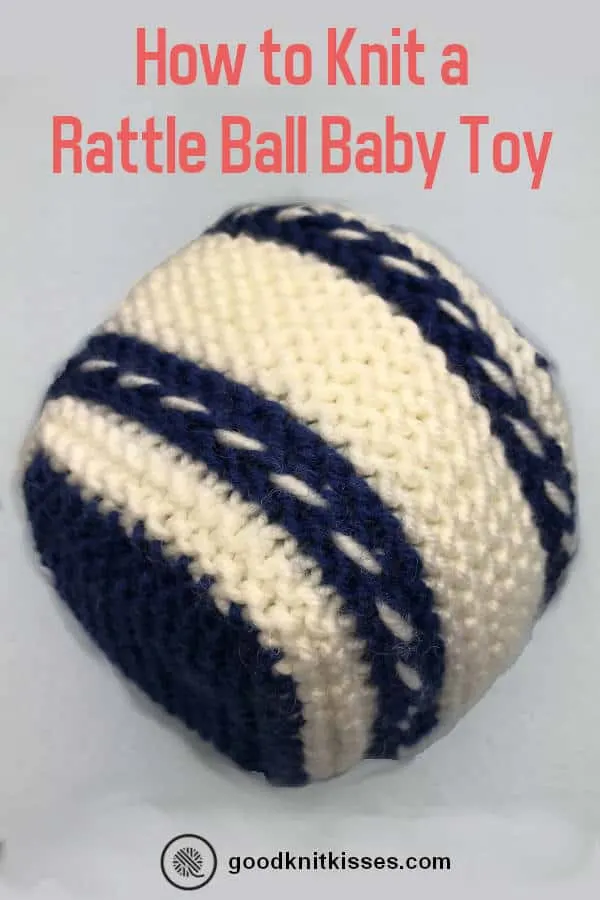 how to knit a rattle ball baby toy PIN image