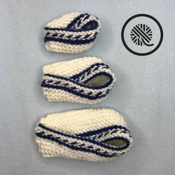 colorful loom knit baby booties size comparison
