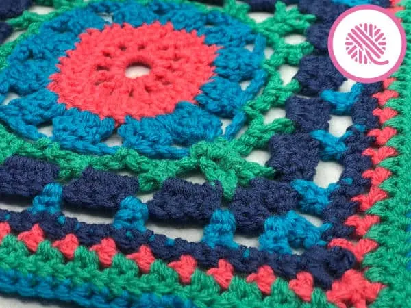 colorful crochet afghan square - Garden Party Square in 4 colors close up