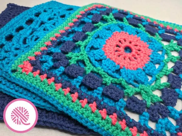 colorful crochet afghan square - Multi color and solid squares stacked