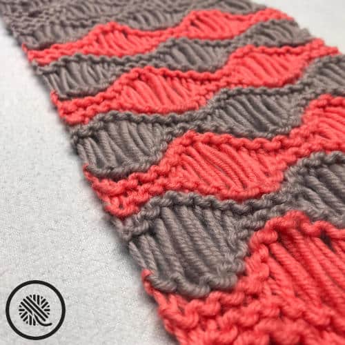 needle knit coral breezes infinity scarf closeup