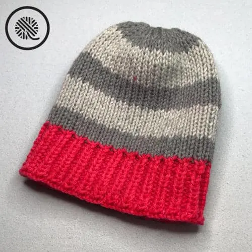 double loom knit chunky rib brim hat finished project