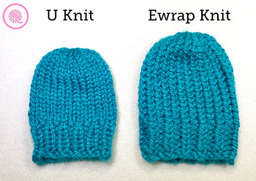 size comparison showing u wrap knit vs. e wrap knit