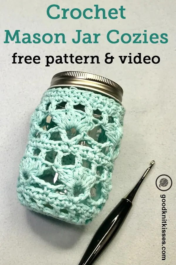 mason jar cozie with crochet hook