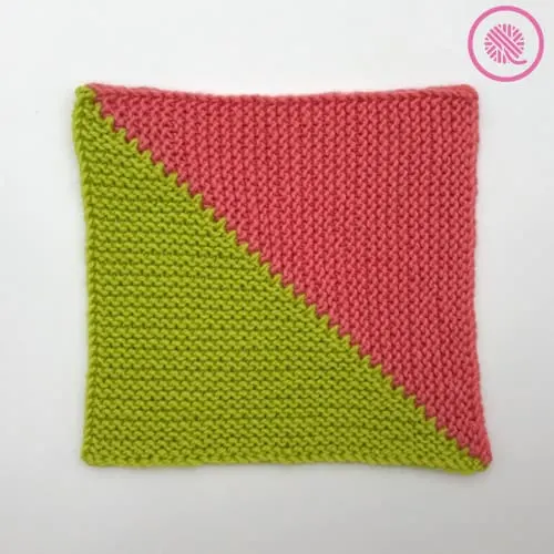 loom knit short row mitered square in 2 colors