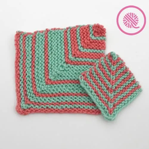 Loom Knit Striped Mitered Square - Large square with wide stripes, small square with narrow stripes