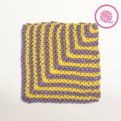 Classic Loom Knit Striped Mitered Square in Purple and Yellow