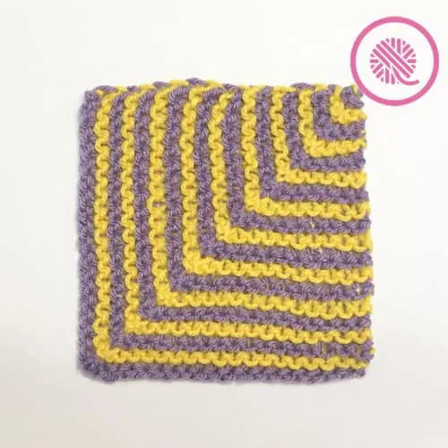 Classic Loom Knit Striped Mitered Square in Purple and Yellow