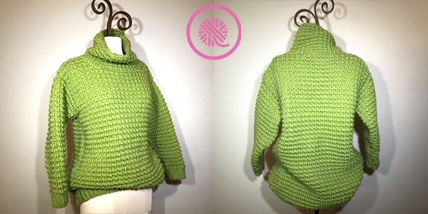 finished loom knit sweater front and back