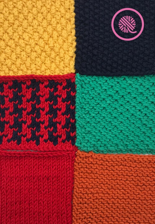 six blocks showing the stitch patterns in the sweater