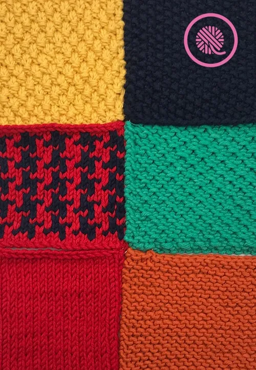 six blocks showing the stitch patterns in the sweater