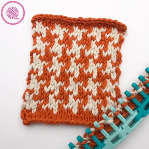 loom knit houndstooth square in orange and cream