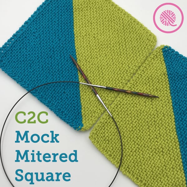 Needle Knit This Colorful C2C Mock Mitered Square Like a Pro