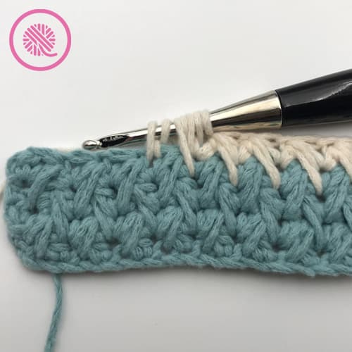 crochet feather stitch in progress