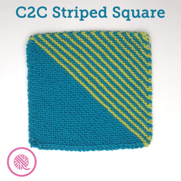 Learn to Knit a Colorful C2C Striped Mock Mitered Square