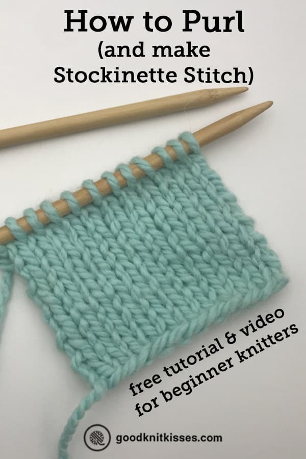 how to purl and make stockinette stitch pin image
