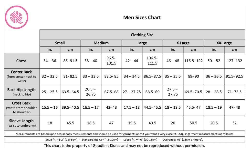 Men Sizes Chart Common Body Measurements From Size S To XXL