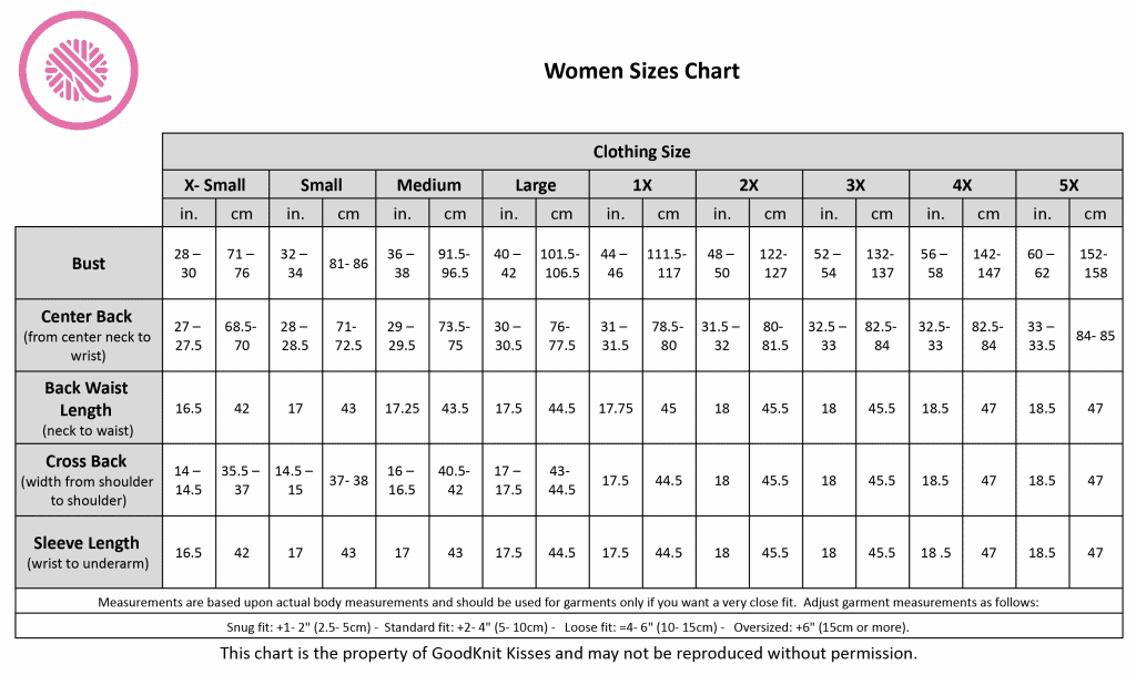 women's sizes chart
