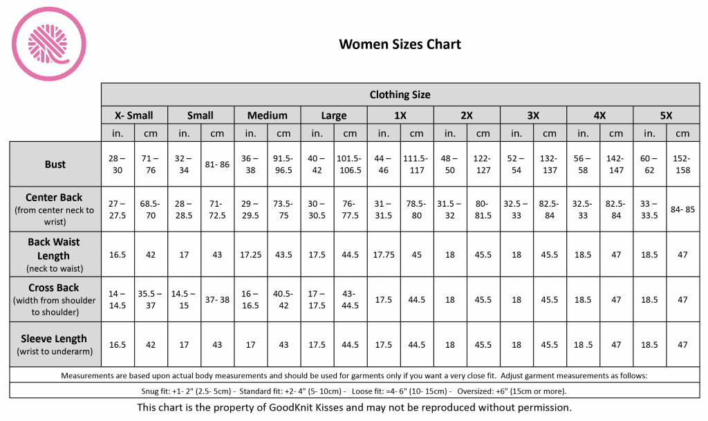 Women Sizes Chart  Common Body Measurements from XS to 5X