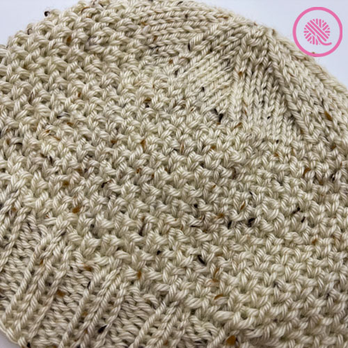 loom knit beehive waffle hat outside