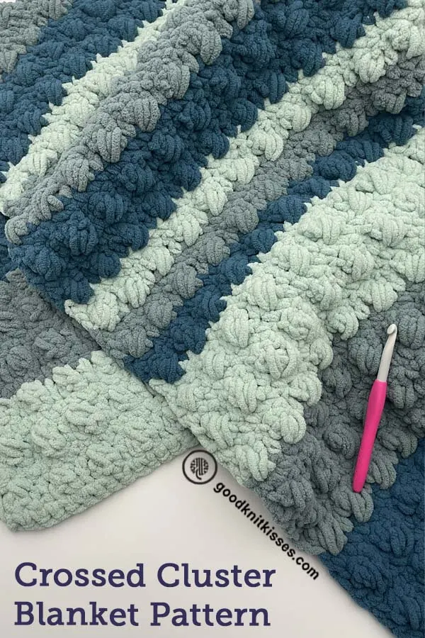 crossed cluster crochet blanket pin image
