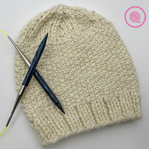 linen stitch hat with needles
