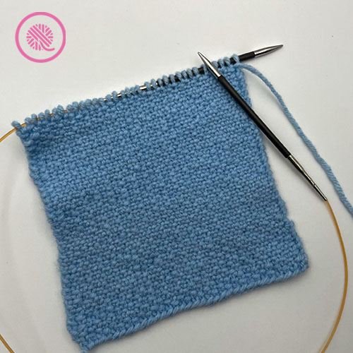 needle knit the linen stitch in progress