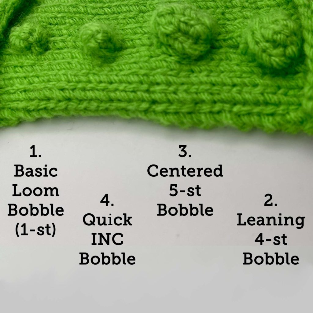 how to loom knit bobbles 4 ways comparison