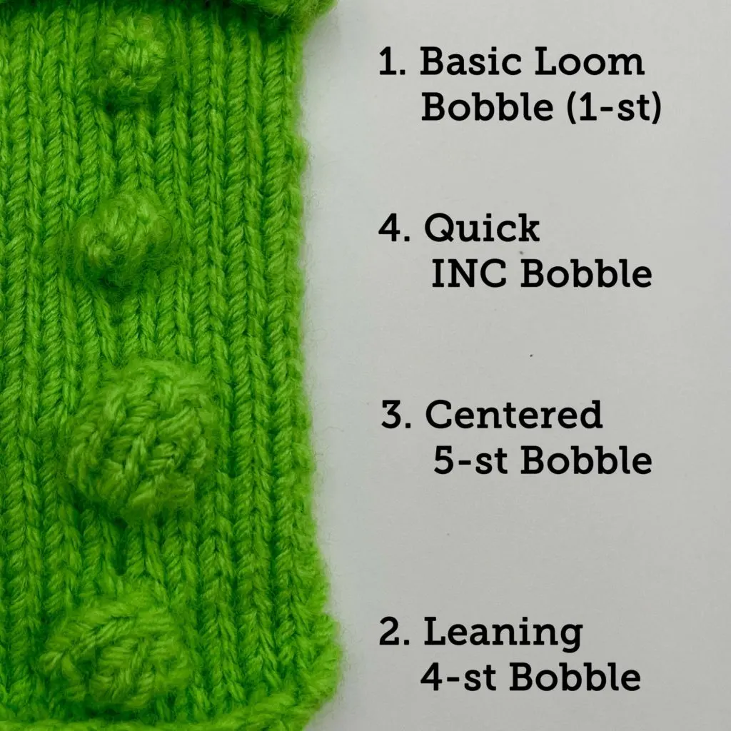 how to loom knit bobbles 4 ways comparison