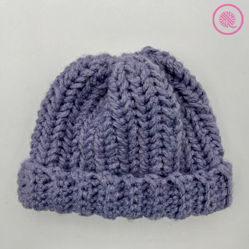 crochet herringbone hat with brim folded up