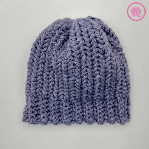 crochet herringbone hat with brim down