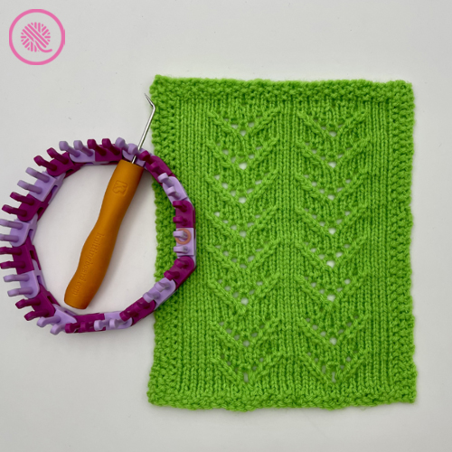 loom knit v eyelet lace square with loom