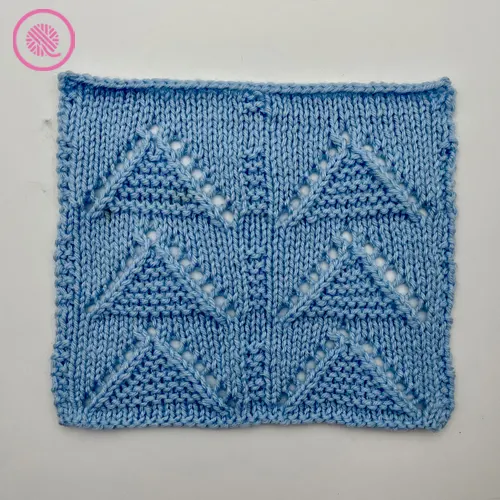 needle knit garter inverted v eyelet lace square