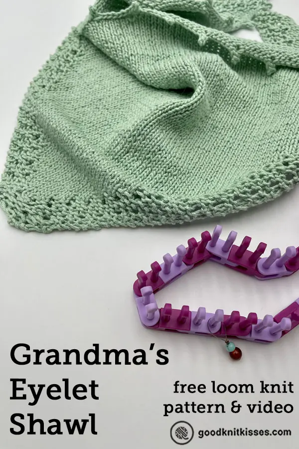 loom knit grandma's eyelet shawl pin image