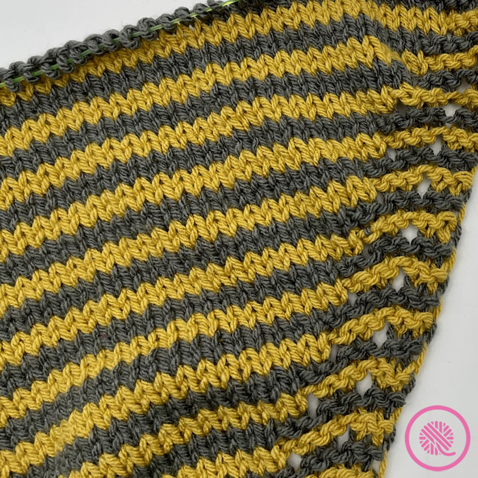 needle knit grandmas striped blanket in progress

