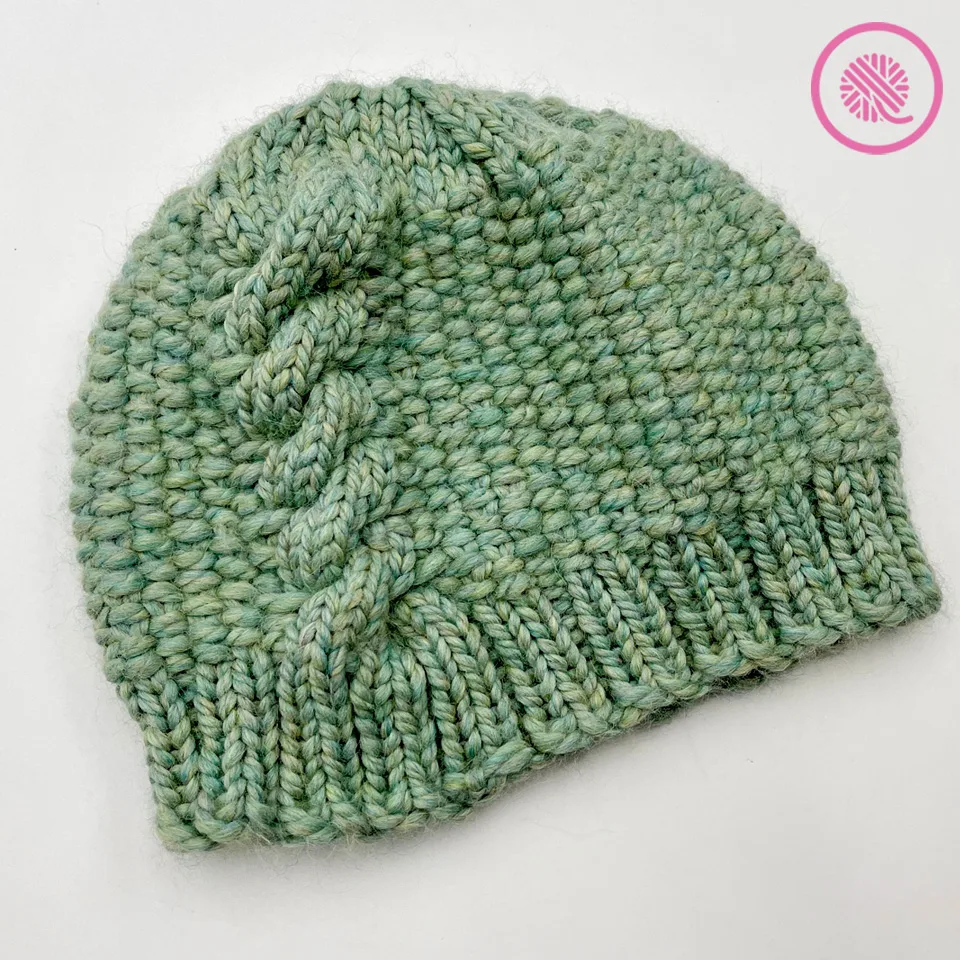loom knit cabled linen adult hat