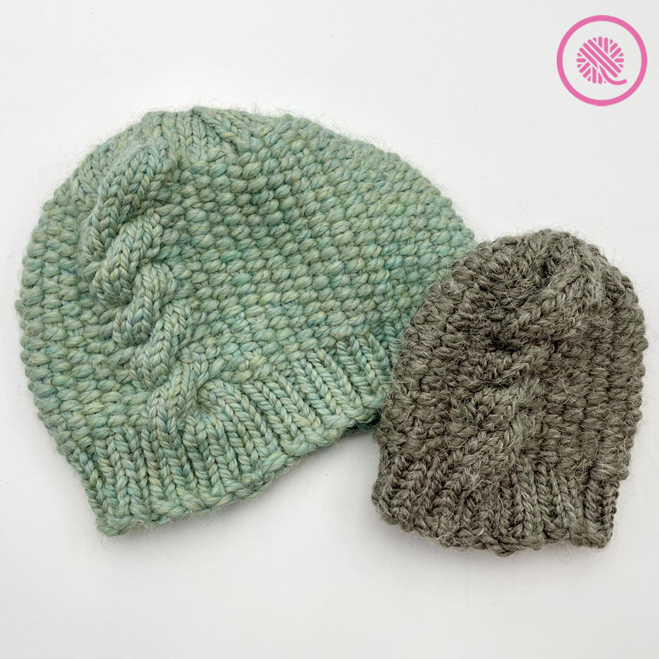 loom knit cabled linen hats baby and adult sizes