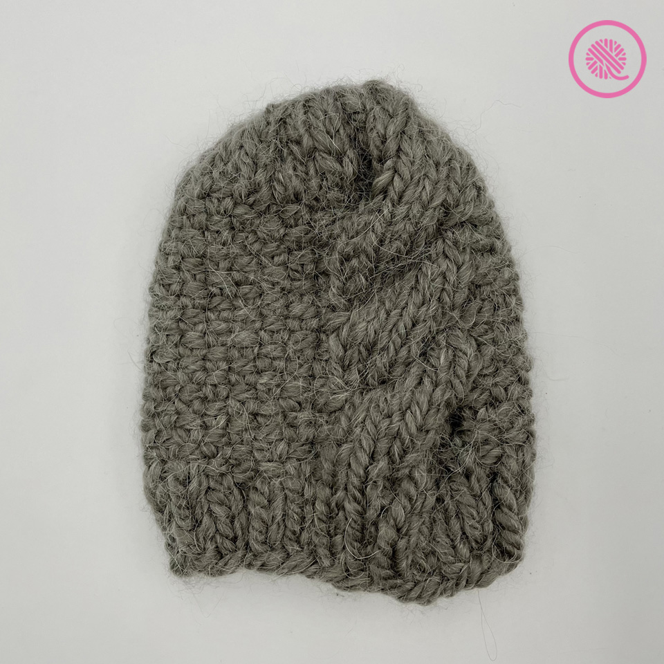 needle knit cabled linen hat