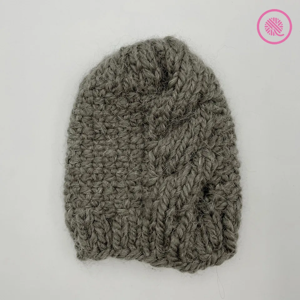 needle knit cabled linen hat