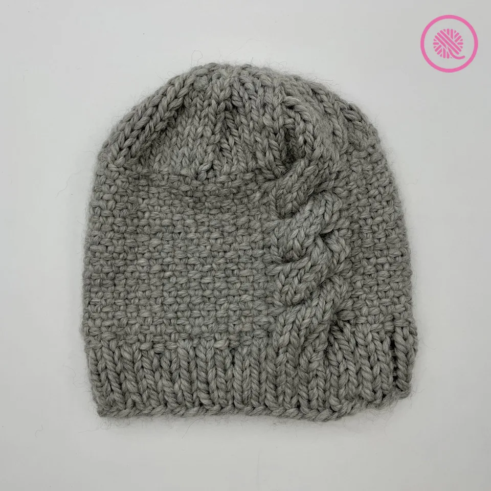 needle knit cabled linen hat