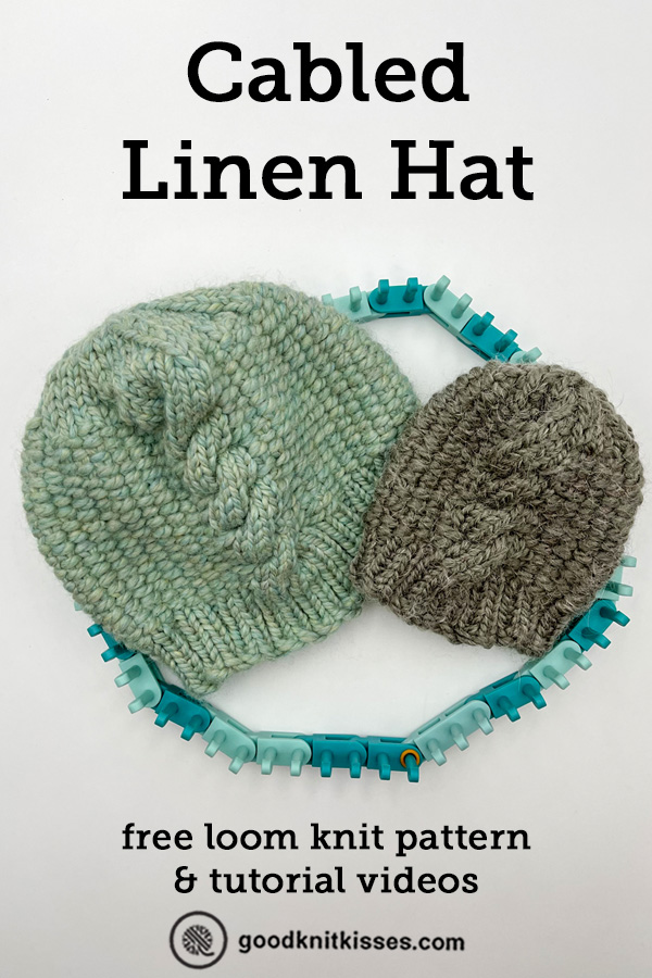 loom knit cabled linen hat pin image

