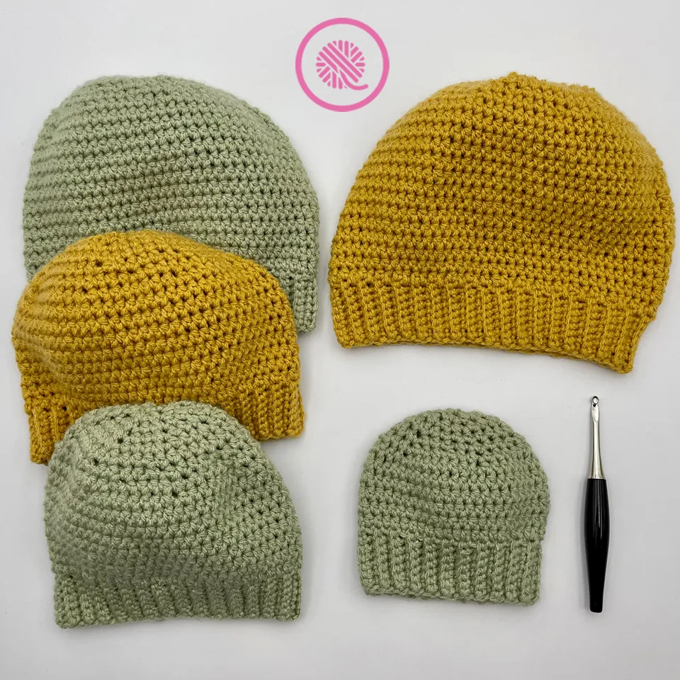 crochet the easy basic hats pattern for the whole family all 5 sizes shown